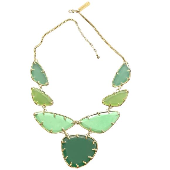 Vintage Kendra Scott Green Marisol Necklace Gold Plated Bib Statement Retired - Picture 1 of 12